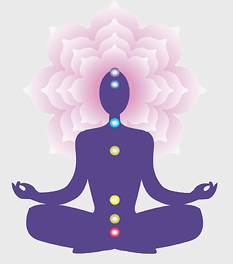 person meditating with chakras, Reiki energy healing, crystal meditation therapy, purple chakra aura, spiritual wellness practices, holistic energy balance, mindfulness and meditation art