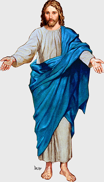 Jesus Christ standing, robe and outerwear, Christianity Gospel, fantasy costume design, biblical figure, religious iconography, spiritual art illustration