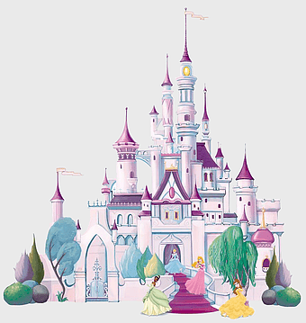 Disney Princess Castle, enchanted castle mural, Cinderella Castle art, purple princess painting, fairy tale kingdom, magical castle scene, Disney fantasy world