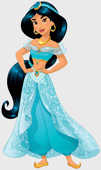Princess Jasmine Disney, black hair princess, Aladdin Disney character, cartoon princess fashion, Arabian princess costume, fantasy princess art, royal blue gown design