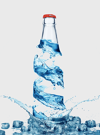 bottled water splash, mineral water bottles, purified water, water drops, refreshing hydration, crystal clear liquid, eco-friendly drinking