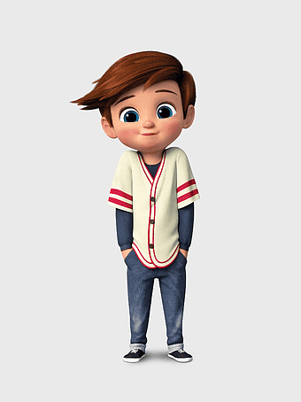 Boss Baby Brother, DreamWorks Animation Film, cartoon boy character, professional sibling, animated film character, toddler mascot illustration, standing child figure