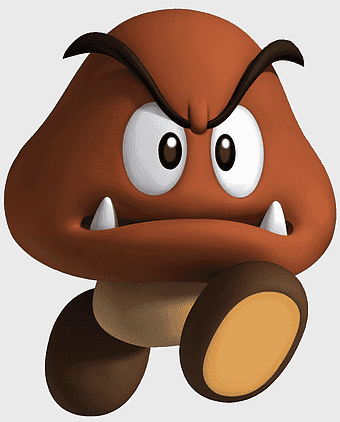Goomba illustration, Super Mario Bros character, Mario Kart enemy, New Super Mario Bros Goomba, cartoon mushroom creature, video game antagonist, Nintendo gaming icon