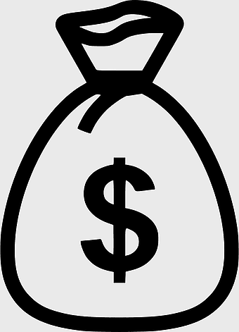 dollar sign money bag, United States Dollar icon, finance symbol, black and white money icon, cash bag illustration, financial wealth graphic, currency bag design