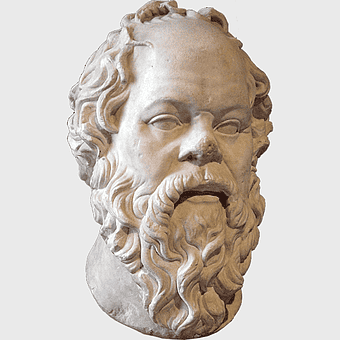 Socrates stone carving, ancient Greek philosopher wisdom, classical Athens sculpture, Socrates head statue, marble bust of philosopher, classical art artifact, ancient Greek dialectic thinker