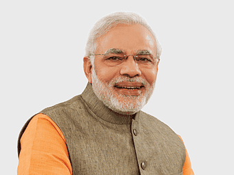 Narendra Modi portrait, International Day of Yoga celebration, Prime Minister of India, professional leader, Indian political figure, smiling elder statesman, traditional attire display