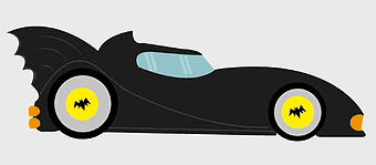 Batman Batmobile illustration, cartoon Batmobile drawing, black superhero vehicle, Lego Batman Movie car, animated Batmobile design, comic book Batmobile art, dark knight vehicle graphic