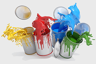 paint splash, color paint cans, industry coating, plastic paint buckets, artistic paint application, vibrant paint splatter, chemical paint products