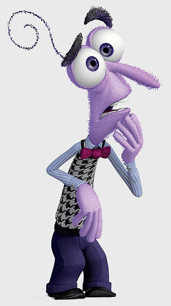 Riley Fear character, purple plush toy, Inside Out Pixar animation, emotion figurine, cartoon mascot design, animated character art, purple stuffed toy illustration