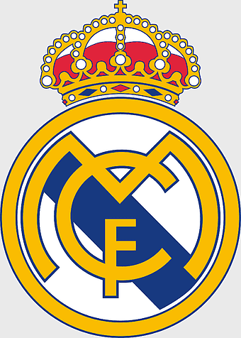 Real Madrid C.F. logo, crown emblem, La Liga team, yellow insignia, soccer crest, Madrid football club, Spanish sports icon, royal club symbol