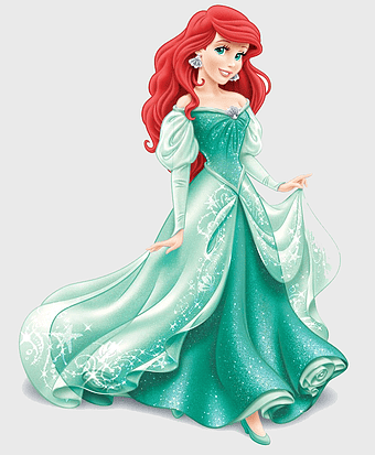 Ariel Disney Princess, Little Mermaid character, green gown princess, Ariel costume, fantasy princess attire, animated princess art, royal mermaid fashion