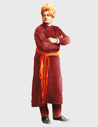 Swami Vivekananda portrait, brown sherwani dress, Ramakrishna Mission teachings, National Youth Day inspiration, spiritual leader figurine, Indian philosopher image, traditional robe design