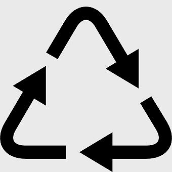 recycling symbol icon, monochrome recycling logo, waste management symbol, black and white recycle arrows, sustainable waste icon, environmental conservation symbol, eco-friendly recycling graphic