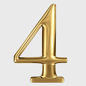 Golden number 4, golden frame illustration, numerical digit four, golden stereo design, metallic number art, brass numeral figure, dimensional gold symbol