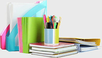 school supplies set, ACT paper book study materials, stationery for students, desk study essentials, office notebook organization, academic supplies for learning, colorful desk accessories