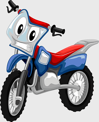 cartoon motorcycle, motorcycle accessories, cartoon character, motocross, animated vehicle, fun bike illustration, playful motorbike design