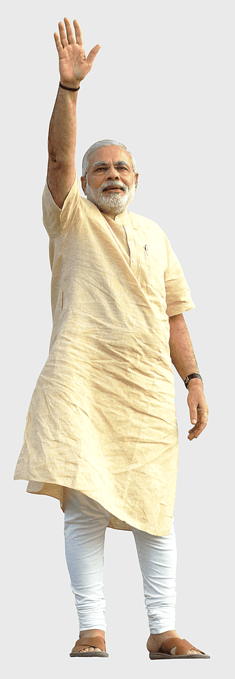 Narendra Modi waving, Prime Minister of India, Bharatiya Janata Party leader, Gujarat Chief Minister, Indian political figure, traditional Indian attire, political leader in action