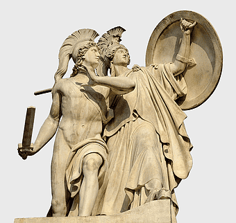 ancient Greek sculpture, Zeus and Athena statue, Greek mythology relief, stone carving monument, classical art, marble deity figures, ancient civilization artistry