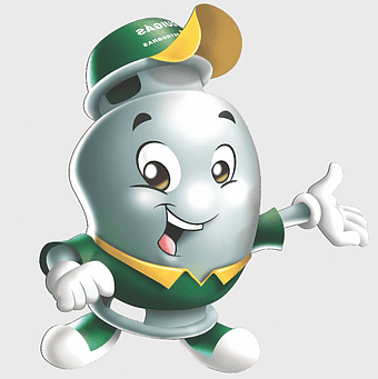 Liquigás mascot, Mauro Gás e Água character, Brazilian gas cylinder mascot, mineral water service, cartoon gas cylinder, animated water service character, playful energy mascot