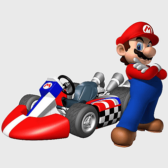 Mario Kart Wii, Super Mario Bros character, Mario Kart DS racing, Mario video game, Nintendo gaming characters, cartoon racing vehicle, Mario series figurine