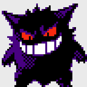 Gengar sprite, Super Smash Bros Nintendo 3DS, Pokémon Red and Blue, purple Pokémon character, pixel art gaming, retro video game graphics, classic Nintendo sprite