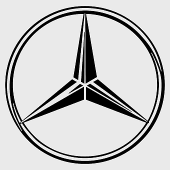 Mercedes-Benz logo, monochrome car symbol, Mercedes-Benz star decal, black and white line art, automotive emblem design, luxury vehicle branding, iconic car manufacturer iconography
