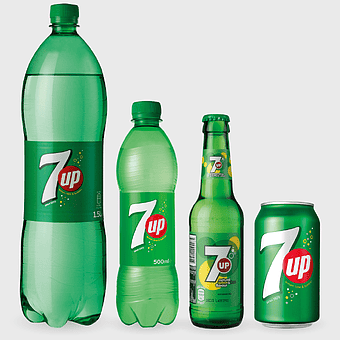 7UP lemon-lime soda, 7UP plastic bottles, 7UP glass bottle, 7UP aluminum can, carbonated beverages, refreshing drinks, soft drink variety pack