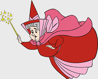 Princess Aurora Flora Fauna and Merryweather, Disney Fairy Godmother illustration, Sleeping Beauty cartoon character, Walt Disney Company fairy tale, enchanted fairy magic wand, whimsical magical fairies art, classic animated sleeping beauty drawings