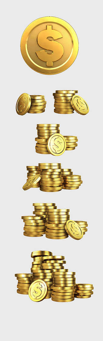gold coin stacks, dollar symbol currency, finance money icons, golden wealth symbols, coin collection art, financial growth, investment assets visuals