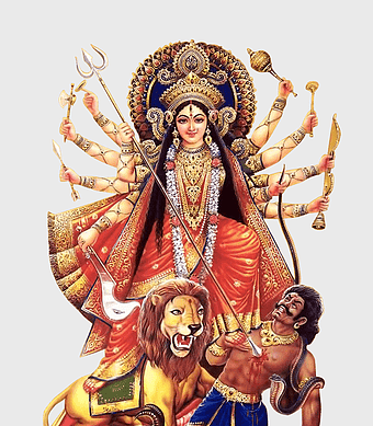Durga Puja illustration, Hindu goddess Durga, Navaratri festival art, Durga with lion, divine Hindu mythology, spiritual worship, traditional Indian deity
