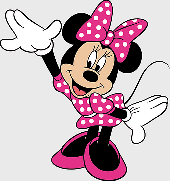 Minnie Mouse cartoon character, Disney Minnie Mouse drawing, pink polka dot bow, Minnie Mouse smile, classic Disney animation, iconic cartoon mascot, cheerful mouse illustration