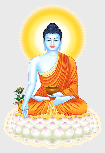 Gautama Buddha illustration, Medicine Buddha art, Buddhist meditation, Bhaisajyaguru depiction, spiritual enlightenment icon, sacred lotus symbol, divine light aura