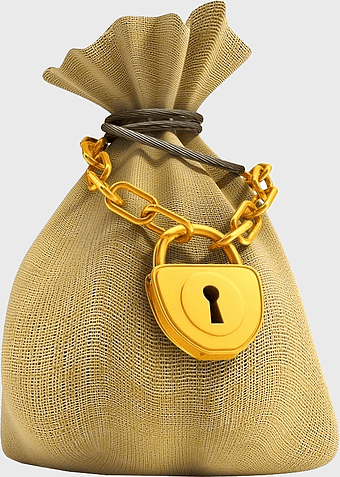 fixed deposit savings, recurring deposit interest, money purse with lock, financial savings bag, secure money storage, wealth preservation methods, investment security options