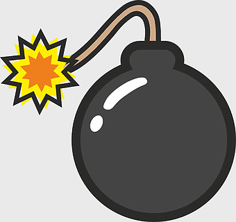 Bomb explosion illustration, nuclear weapon icon, yellow explosion graphic, line art bomb, cartoon bomb image, explosive device drawing, weapon illustration design