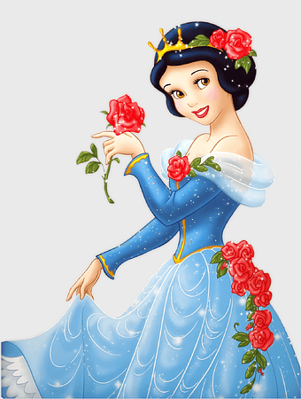 Snow White Disney Princess, Snow White and the Seven Dwarfs illustration, Snow White cartoon character, Snow White with roses, fairytale princess art, royal blue gown, enchanted garden scene