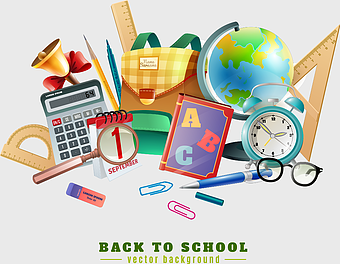 school supplies illustration, back to school poster, chalkboard and stationery, educational product design, classroom essentials, student tools, academic resources
