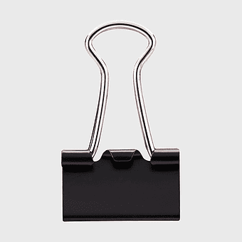 black binder clip, metal office supplies, paper organization tools, document holding clips, desk accessories, stationery essentials, office document management