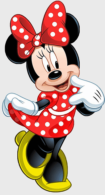 Minnie Mouse polka dots, Disney character accessories, classic cartoon style, playful mouse pose, iconic red dress, cheerful animated expression, vintage Disney artistry