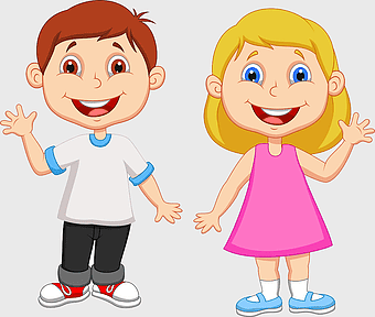 cartoon boy student, cartoon girl student, friendship illustration, happy children, playful kids art, school kids drawing, cheerful students image