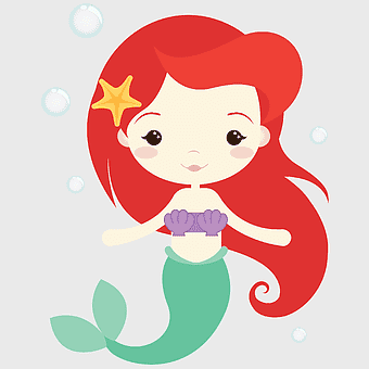 Mermaid cartoon character, mythical creature art, pink and red flower petals, fantasy mermaid smile, underwater fantasy art, fairy tale illustration, magical marine creature