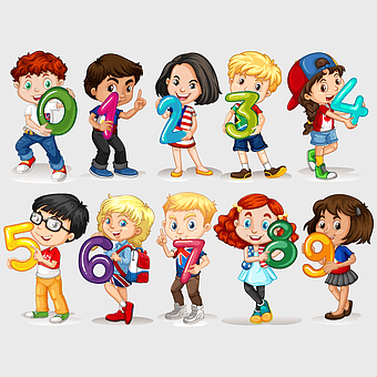 children holding numbers, cartoon kids with digits, educational number illustration, happy birthday numbers, playful children graphics, school-themed number art, digital kids counting