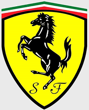 Scuderia Ferrari logo, Ferrari sports car emblem, yellow horse symbol, Scuderia Ferrari shield, Italian racing heritage, automotive brand icon, luxury car badge