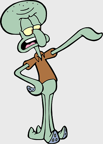 Squidward Tentacles, SpongeBob SquarePants character, tentacle art, fictional sea creature, quirky cartoon pose, expressive animation, underwater humor