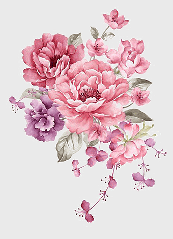 watercolor flower illustration, pink peony bouquet, floral art design, spring blossom painting, botanical watercolor art, delicate flower arrangement, artistic floral print, pastel flower composition