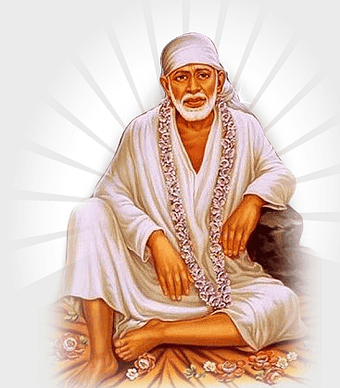 sai baba, white robe, flower garland, spiritual figure, meditation pose, divine light, sacred art, png