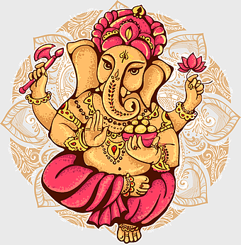 Ganesha illustration, Ganesh Chaturthi cartoon, cartoon Ganesha statue, happy birthday Ganesha, divine elephant god, colorful Hindu deity, festive Indian art