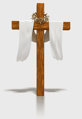 brown wooden cross, Calvary Crucifix, crown of thorns, religious symbol, sacred furniture, spiritual iconography, divine ry