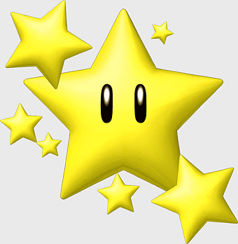 Super Mario Bros star, Nintendo gaming symbol, Mario power-up icon, yellow star character, video game collectible items, iconic gaming elements, Super Mario series artwork