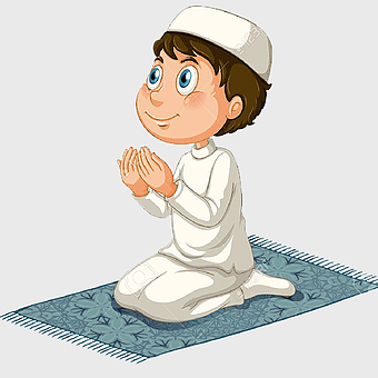 child praying, Muslim salah, cartoon prayer, Islam religion, spiritual devotion, religious practice, faith illustration