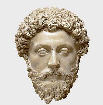 Marcus Aurelius bust, Roman marble statue, ancient classical art, Caesar emperor sculpture, historical artifact, classical sculpture, ancient Roman culture, png